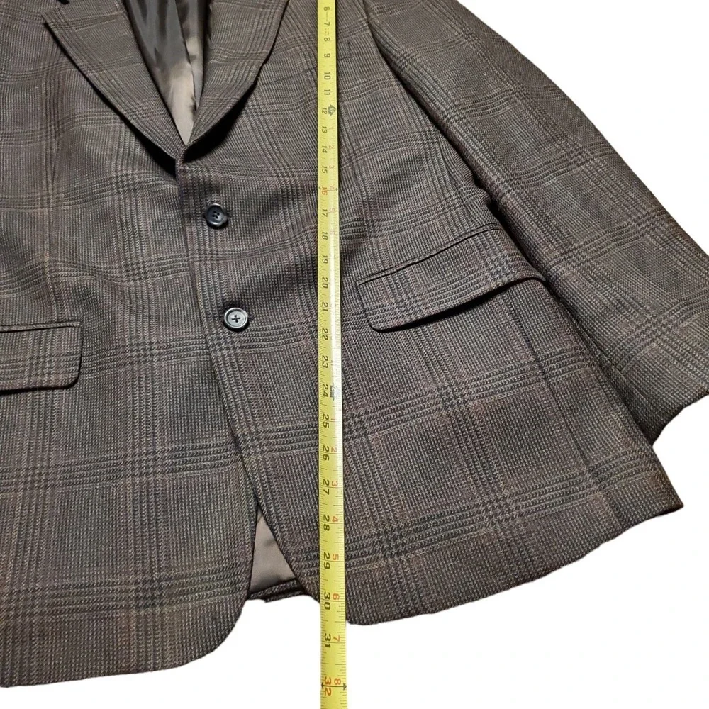 Jos. A. Bank Mens Dark Brown Plaid 100% Wool Sport Coat Jacket Size 42 R‎